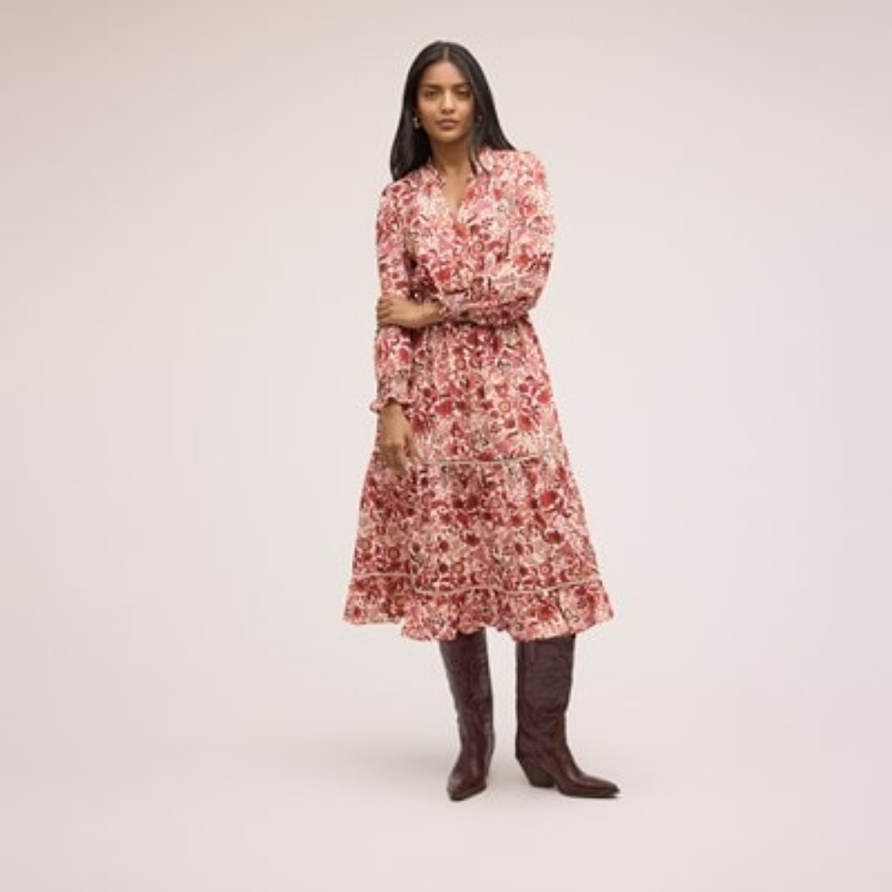 Sam Edelman Pink Floral Long Sleeve Midi Dress